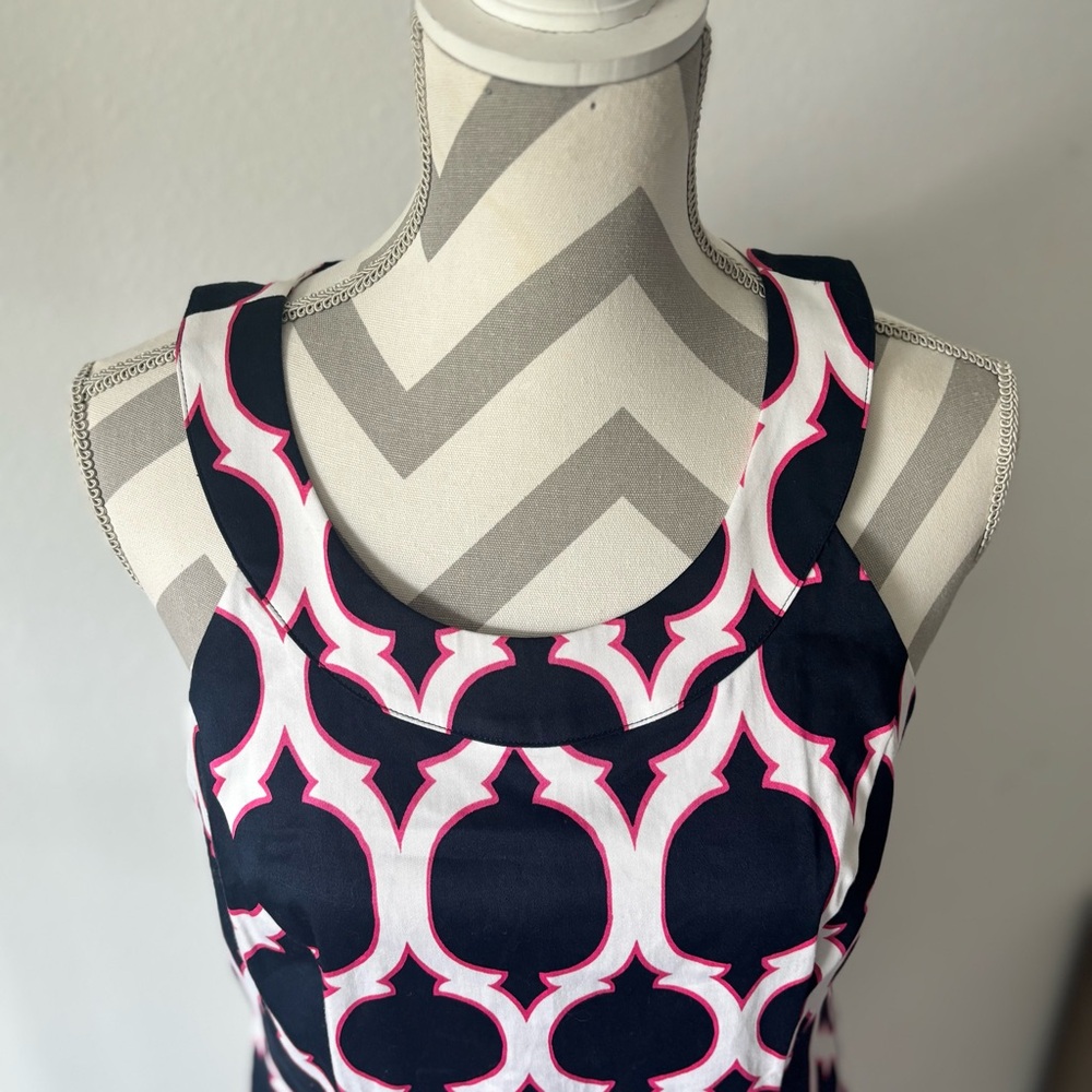 Womens Crown & Ivy Sleeveless Sheath Dress Geometric Print Navy White 10 - Picture 4 of 8